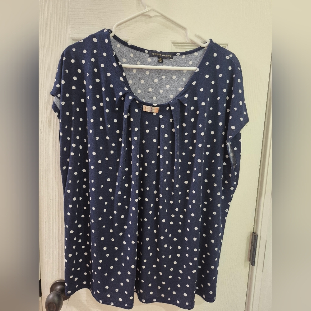 Adrienne Vittadini Blue and White Cap Sleeve Blouse